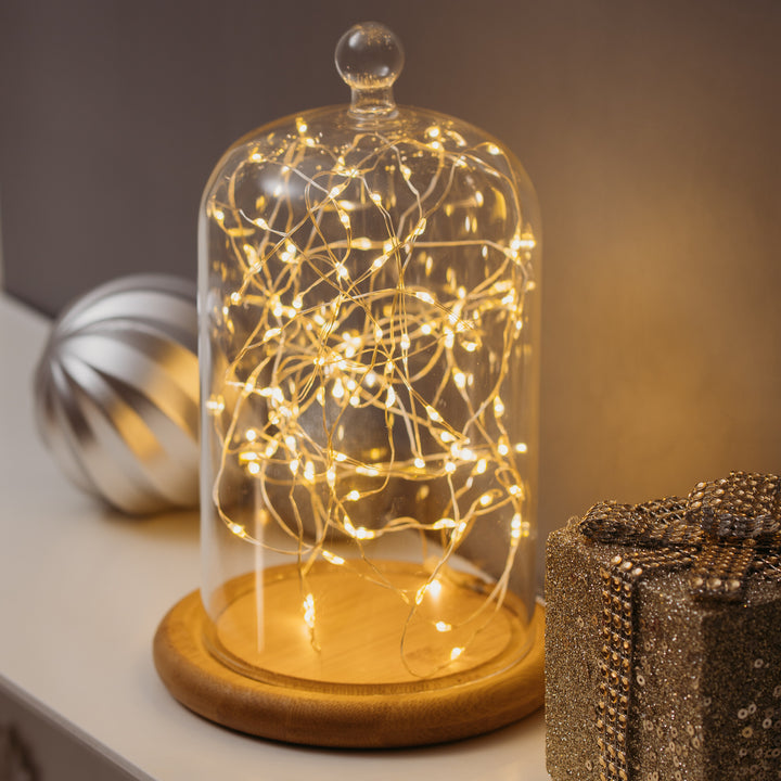100 LED Micro Lights displayed on a glass cloche