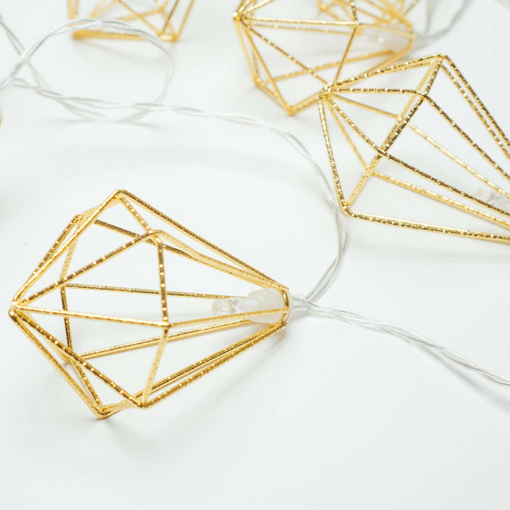 Close-up view of 10 LED Gold Diamond Fairy Lights