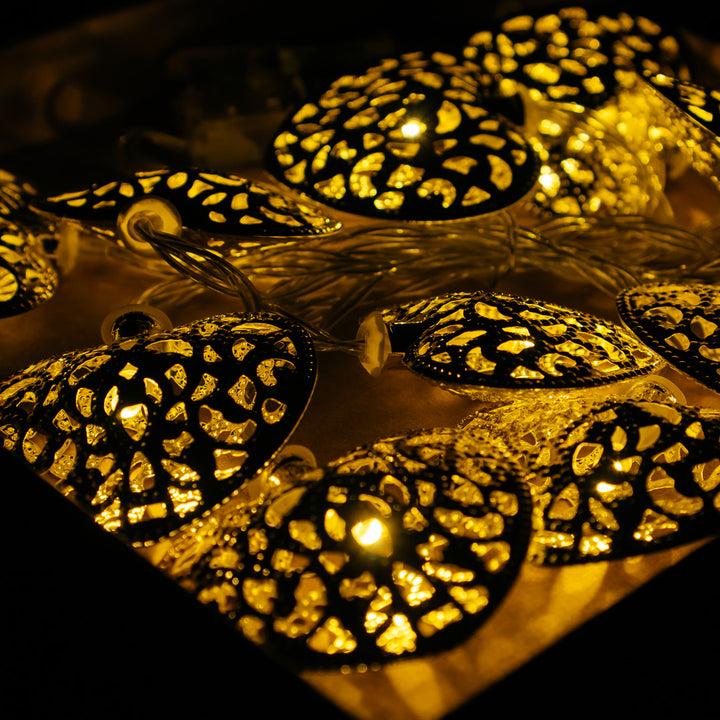 10 LED Silver Filigree Heart Fairy Lights