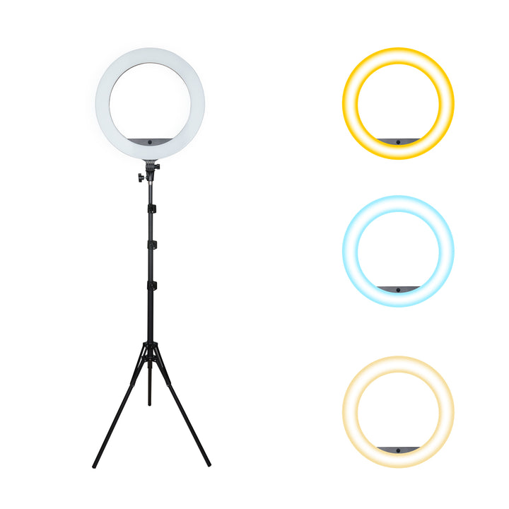 18 Inch LED Ring Light showcasing three color modes