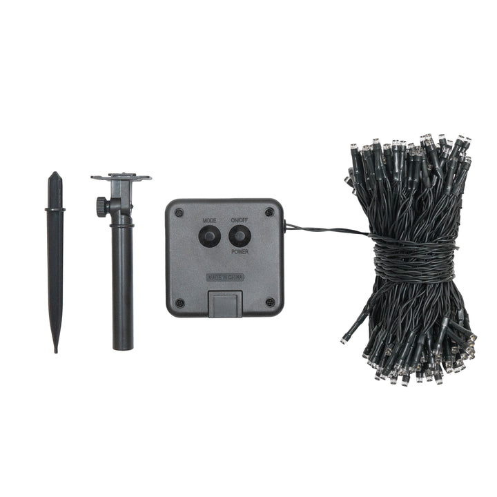 200 LED Solar Lights product featuring a black wire and hook