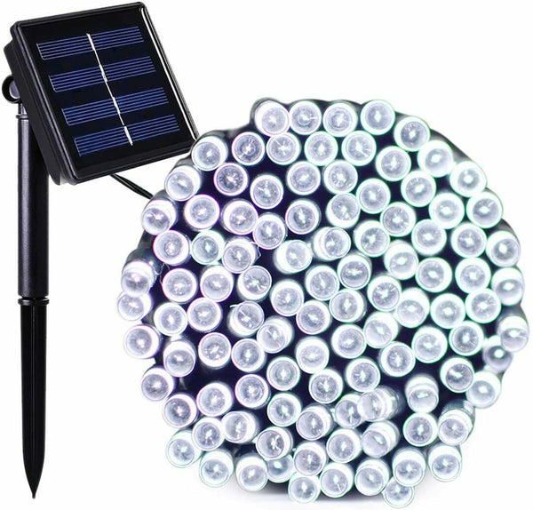 String of solar-powered LED lights with 200 bulbs