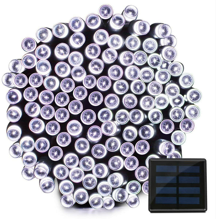 Detailed view of solar powered LED string lights