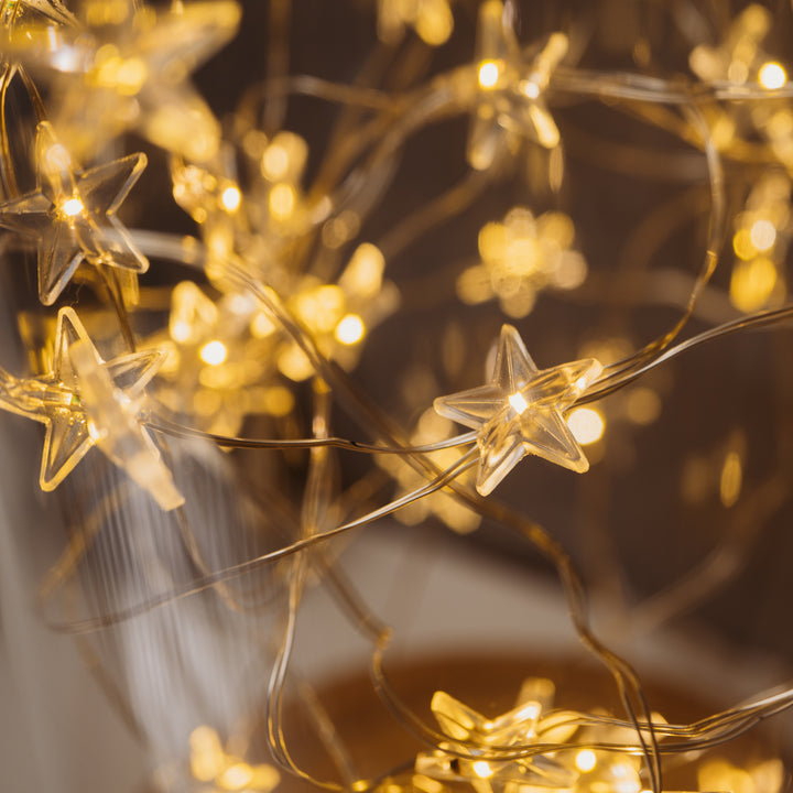 Close-up view of the star-shaped lights from the 40 LED Star Timer Lights