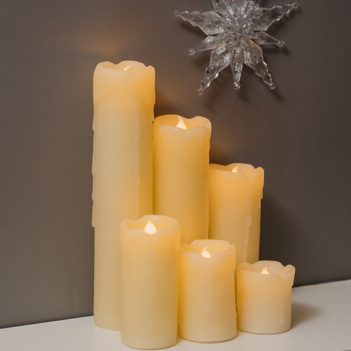 Six LED candles from the Drip Effect Candle Set displayed on a table