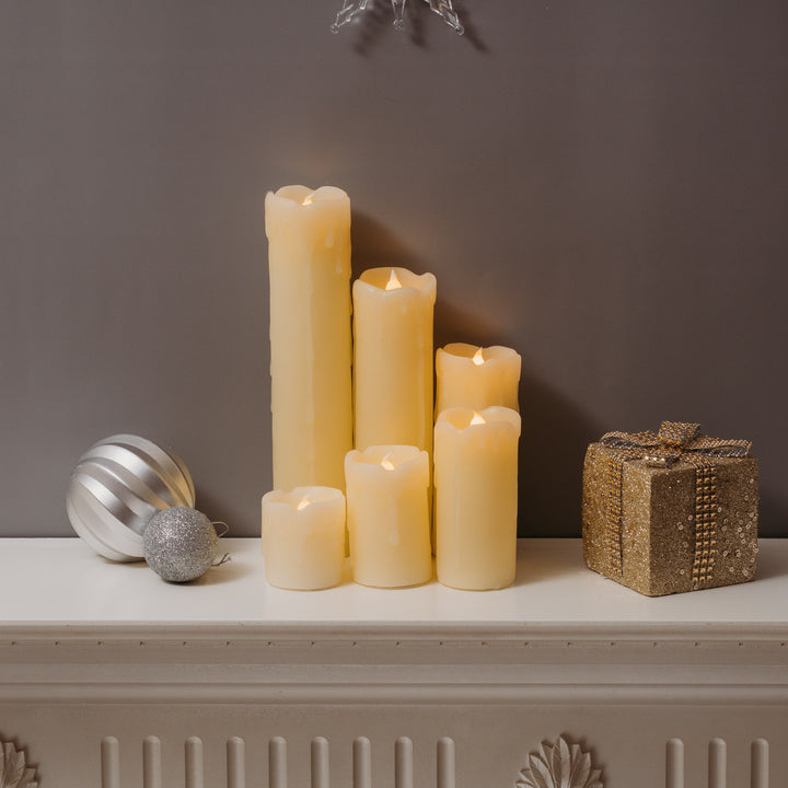 Drip Effect Candle Set displayed on a mantelpiece